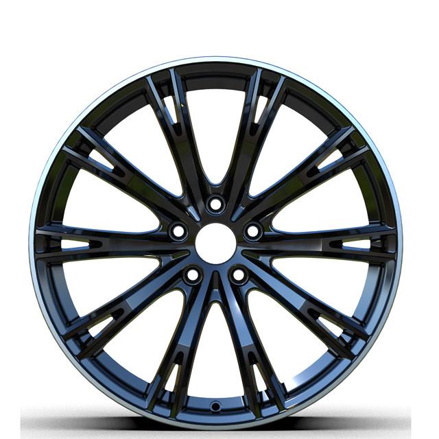 Black machine lip 24 inch one piece forged wheel
