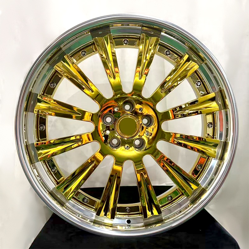 Gold-finish multi-spoke forged wheel, front view